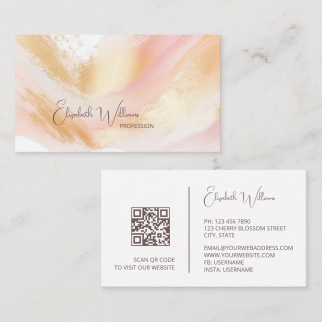 Pink Gold Watercolor | QR Code Business Card (Front/Back)