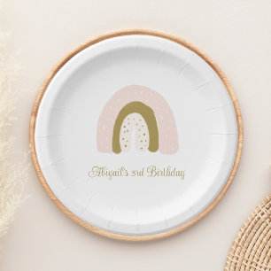 Pink Gold Watercolor Rainbow Birthday Party Paper Plate