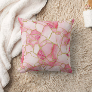Pink Gold Watercolor Sea Glass Mosaic Pattern Cushion