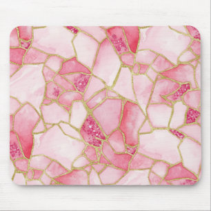 Pink Gold Watercolor Sea Glass Mosaic Pattern Mouse Pad