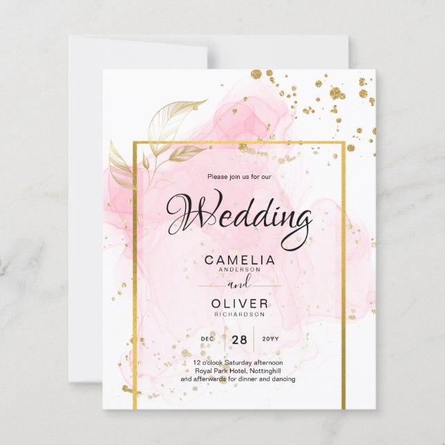 PINK GOLD WEDDING Alcohol Ink Abstract (Front)