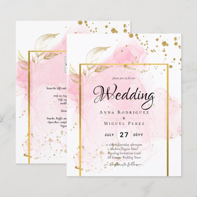 PINK GOLD WEDDING Alcohol Ink Abstract (Front/Back)
