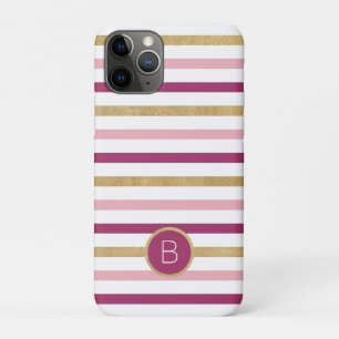 Pink Gold White Classic Stripe Monogram iPhone 11 Pro Case