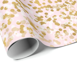 Pink Gold White Confetti Wrapping Paper