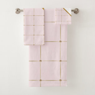 PINK GOLD WHITE PATTERNED PANEL BATHROOM TOWEL SET
