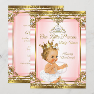 Pink Gold White Pearl Princess Baby Shower Blonde Invitation