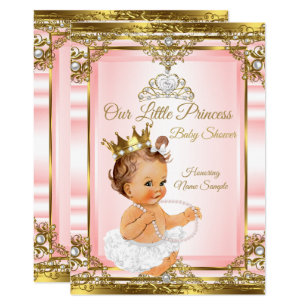 Pink Gold White Pearl Princess Baby Shower Light Invitation