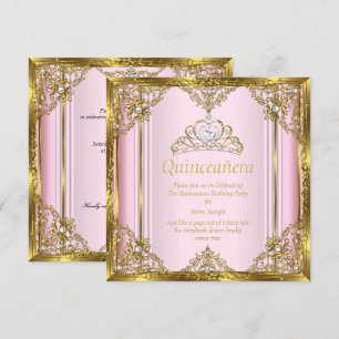 Pink Gold White Pearl Princess Quinceanera 3 Invitation