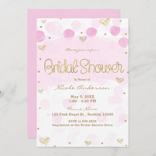 Pink Gold White Polka Dots & Hearts Bridal Shower Invitation