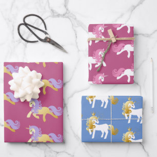 Pink Gold White Purple Unicorn   Wrapping Paper Sheet