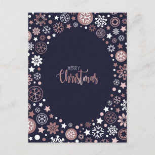 Pink gold white snowflakes christmas holidays holiday postcard