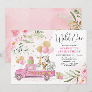 Pink Gold Wild One Jungle Safari Girl 1st Birthday Invitation