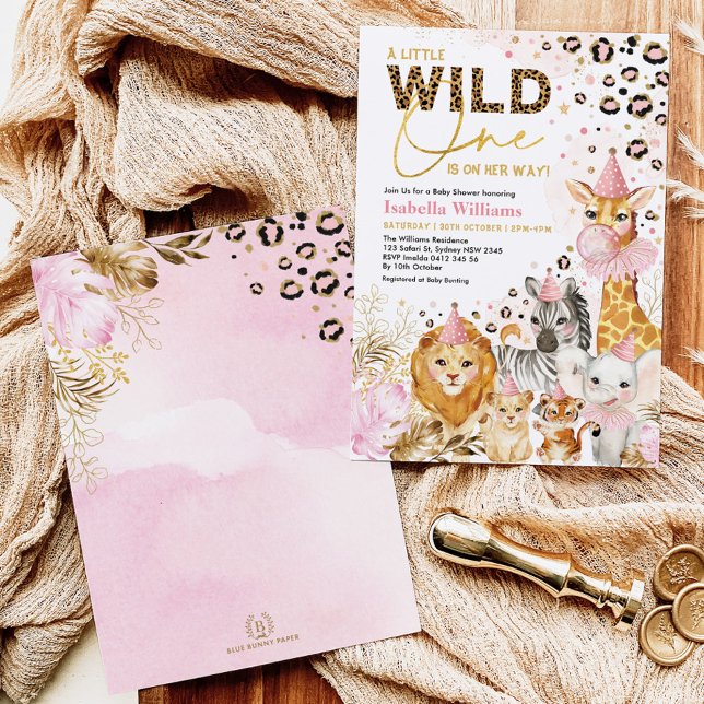 Pink Gold Wild Party Animals Jungle Baby Shower Invitation (Creator Uploaded)