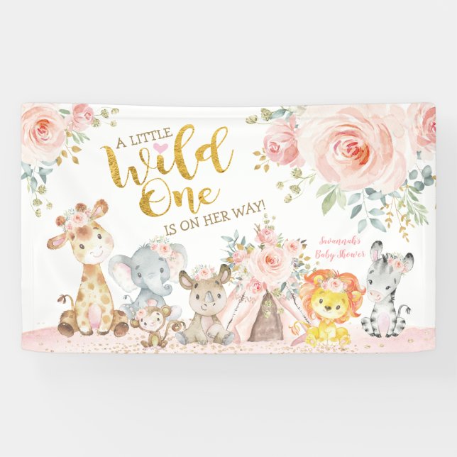 Pink Gold Wild Tribal Jungle Safari Baby Shower Banner (Horizontal)
