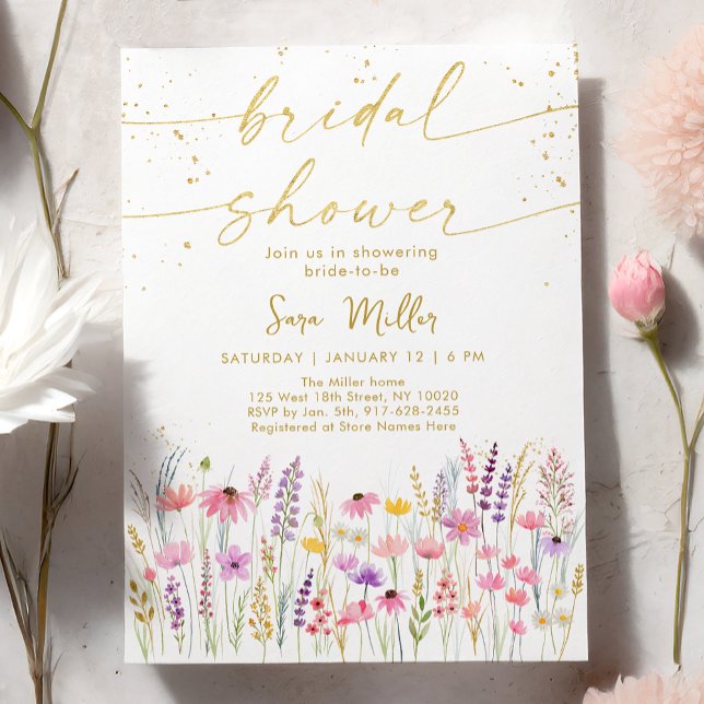 Pink Gold Wildflower Bridal Shower Invitation (Creator Uploaded)