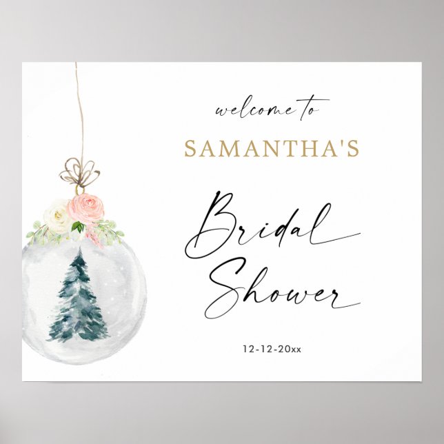 Pink gold Winter bridal shower welcome sign (Front)