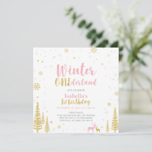 Pink & Gold Winter Onederland 1st First Birthday Invitation