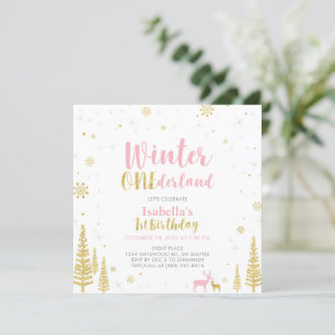 Pink & Gold Winter Onederland 1st First Birthday Invitation