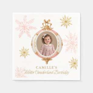 Pink Gold Winter ONEderland Photo Paper Napkins