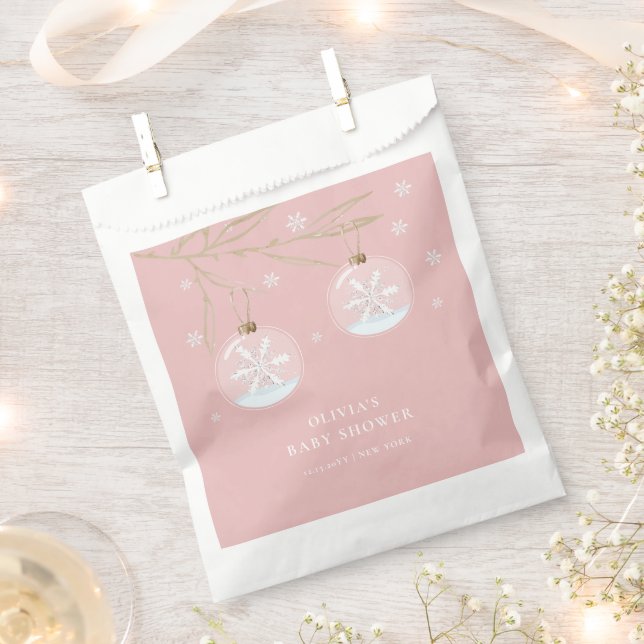 Pink Gold Winter Snowflake Baby Shower  Favour Bag (Clipped)