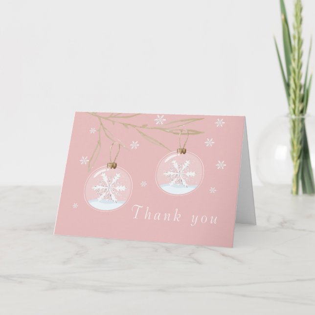 Pink Gold Winter Snowflake Baby Shower  Thank You Card (Front)
