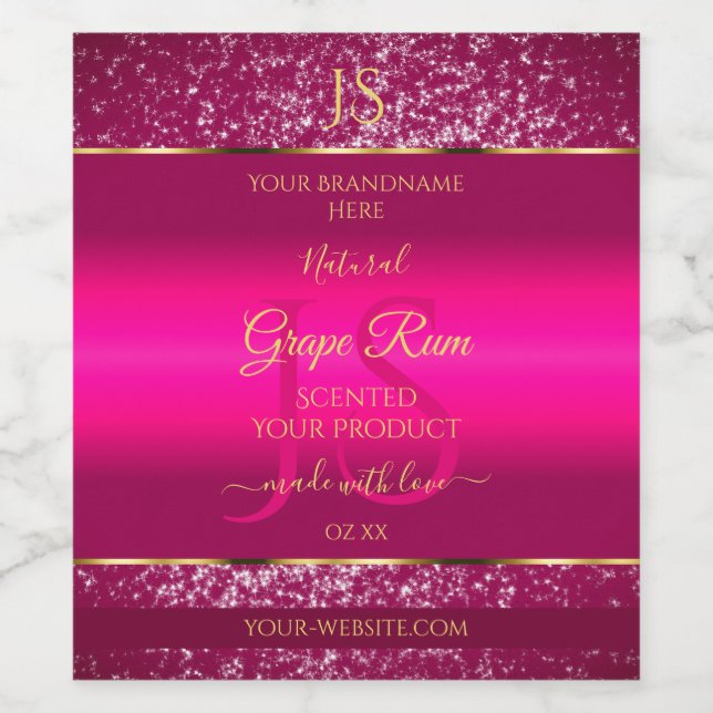 Pink Gold with Glitter and Initials Product Labels (Single Label)