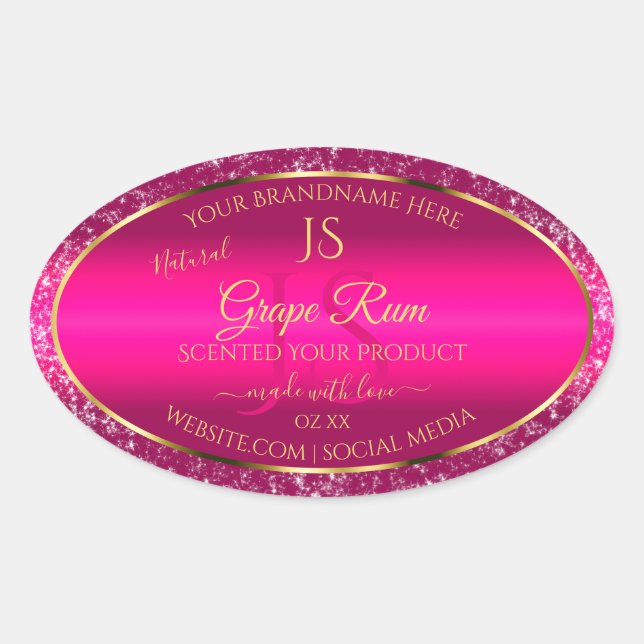 Pink Gold with Glitter and Initials Product Labels (Front)