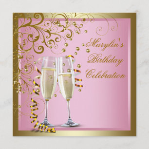 Pink Gold Womans Pink Gold Birthday Party Invitation