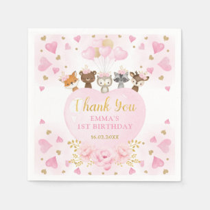 Pink Gold Woodland Sweetheart Valentines Birthday Napkin