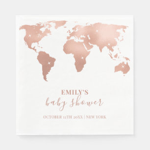 Pink Gold World Map Travel Adventure Baby Shower Napkin