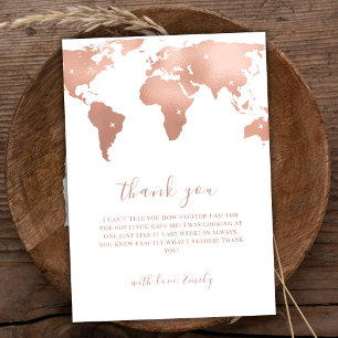Pink Gold World Map Travel Adventure Baby Shower  Thank You Card
