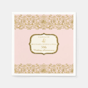 Pink Golden 50th Wedding Anniversary Celebration Napkin