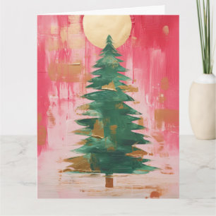 Pink Golden Christmas Tree Card