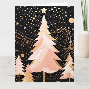 Pink Golden Christmas Tree Card