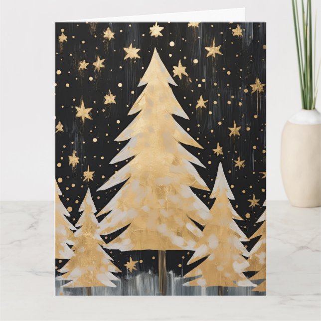 Pink Golden Christmas Tree Card (Front)
