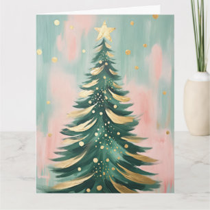 Pink Golden Christmas Tree Card