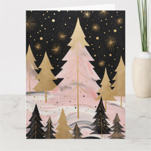 Pink Golden Christmas Tree Card