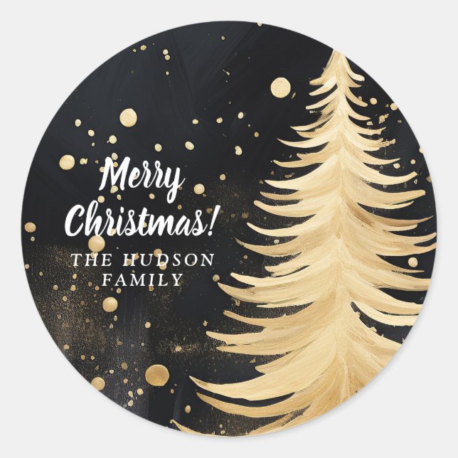 Pink Golden Christmas Tree Classic Round Sticker (Front)