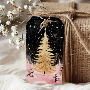 Pink Golden Christmas Tree Gift Tags