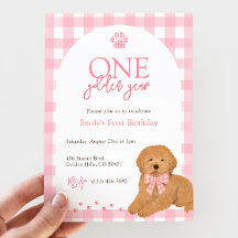 Pink Golden Doodle One Golden Year birthday
