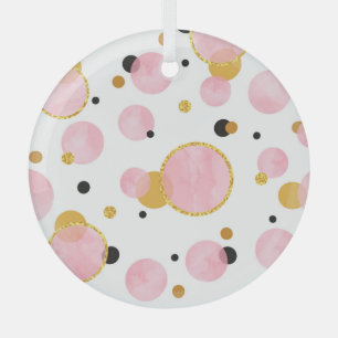Pink Golden Dots, Geometric Vintage. Glass Tree Decoration