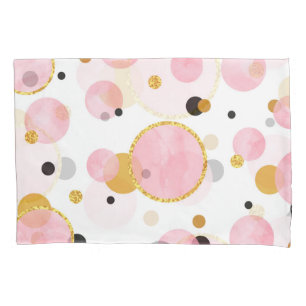 Pink Golden Dots, Geometric Vintage. Pillowcase