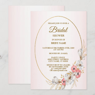 Pink Golden Floral Geometric Peach Bridal Shower Invitation