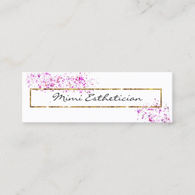 Pink Golden Frame Confetti Professional Abstarct Mini Business Card (Front)