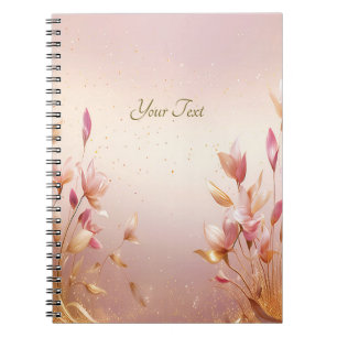 Pink Golden Leaves Floral Notebook
