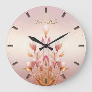 Pink Golden Leaves Floral Wall Clock