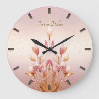 Pink Golden Leaves Floral Wall Clock
