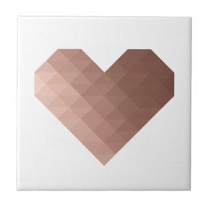 Pink golden metallic 3d effect geomteric heart ceramic tile