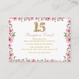 Pink Golden Mis Quince Glitter Quinceañera Enclosure Card