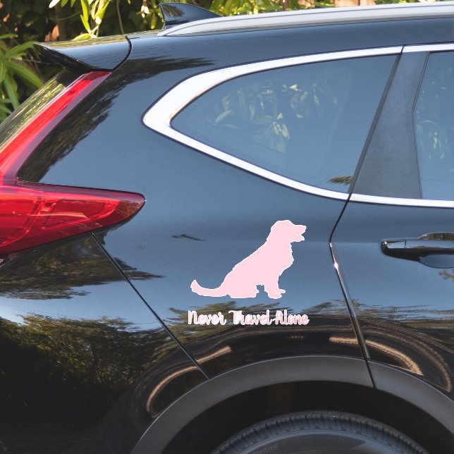 Pink Golden Retriever Dog Car Decal, Vinyl Sticker (Car Side)